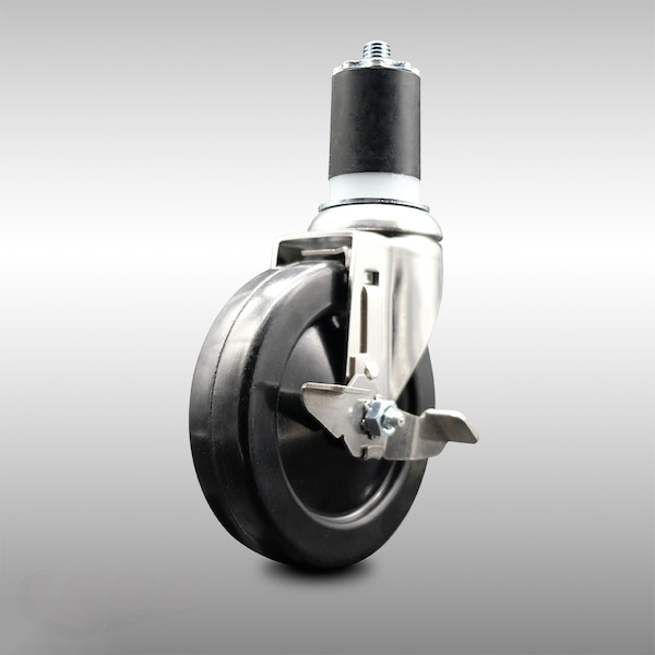 5 Inch 316SS Hard Rubber Swivel 1-7/8 Inch Expanding Stem Caster with Brake SCC